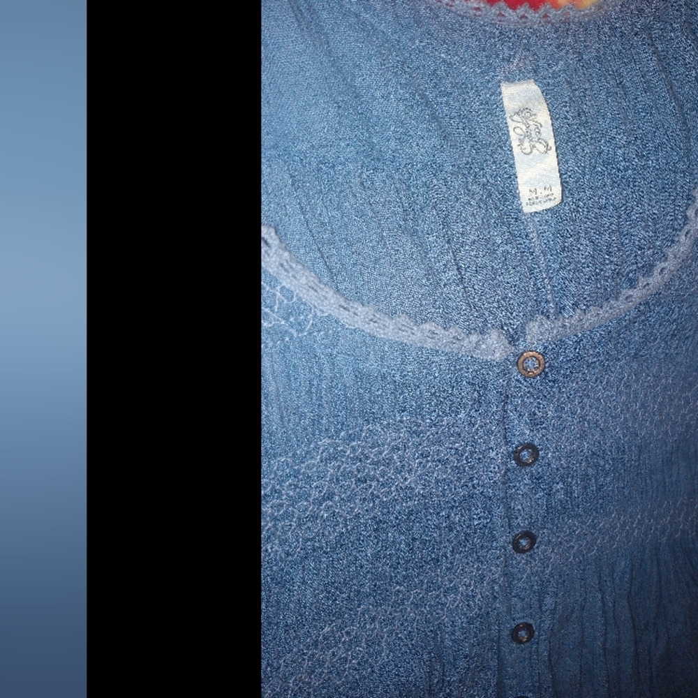 Free People Bluebird Henley Tunic Swing Top M Peasant top - Picture 3 of 3